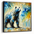 Full-body abstract oil painting of a bear in a black frame, showcasing vibrant colors and dynamic brush strokes, ideal for modern home decor.