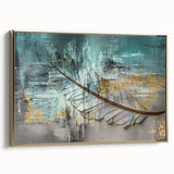 Stylish rolled canvas showcasing vibrant abstract wall art with bold colors and dynamic shapes, ideal for modern home decor or art displays.