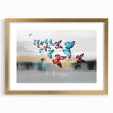 Abstract wall art canvas print showcasing vibrant colors and dynamic shapes, perfect for modern decor. Textured surface enhances visual appeal.