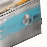 Abstract canvas artwork showcasing vibrant blue and orange swirls, perfect for modern home decor, emphasizing fluid lines and dynamic movement.