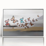 Abstract wall art canvas featuring vibrant blue and orange geometric shapes, creating a modern aesthetic. Ideal for contemporary home decor or art collectors.