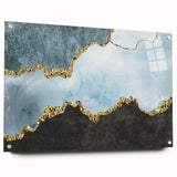 Abstract wall art canvas print showcasing vibrant blue and orange swirls, ideal for modern decor, emphasizing dynamic movement and energy.