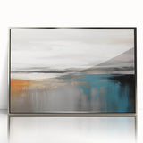 Colorful abstract canvas artwork showcasing vibrant swirling patterns in shades of blue, orange, and yellow, perfect for modern home decor or art enthusiasts.