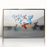 Colorful abstract canvas art print showcasing vibrant swirls of blue, orange, and yellow, perfect for brightening up modern decor.