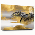 Abstract wall art canvas featuring vibrant geometric shapes in blue, orange, and yellow tones, showcasing a modern design perfect for home decor.