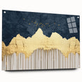 Abstract canvas artwork showcasing vibrant geometric shapes in shades of blue, orange, and yellow, perfect for modern home decor.