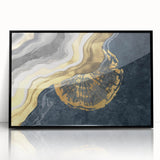Abstract canvas artwork showcasing vibrant colors and swirling patterns, perfect for modern home decor. The piece features bold blues, oranges, and greens, enhancing any living space with a contemporary touch.
