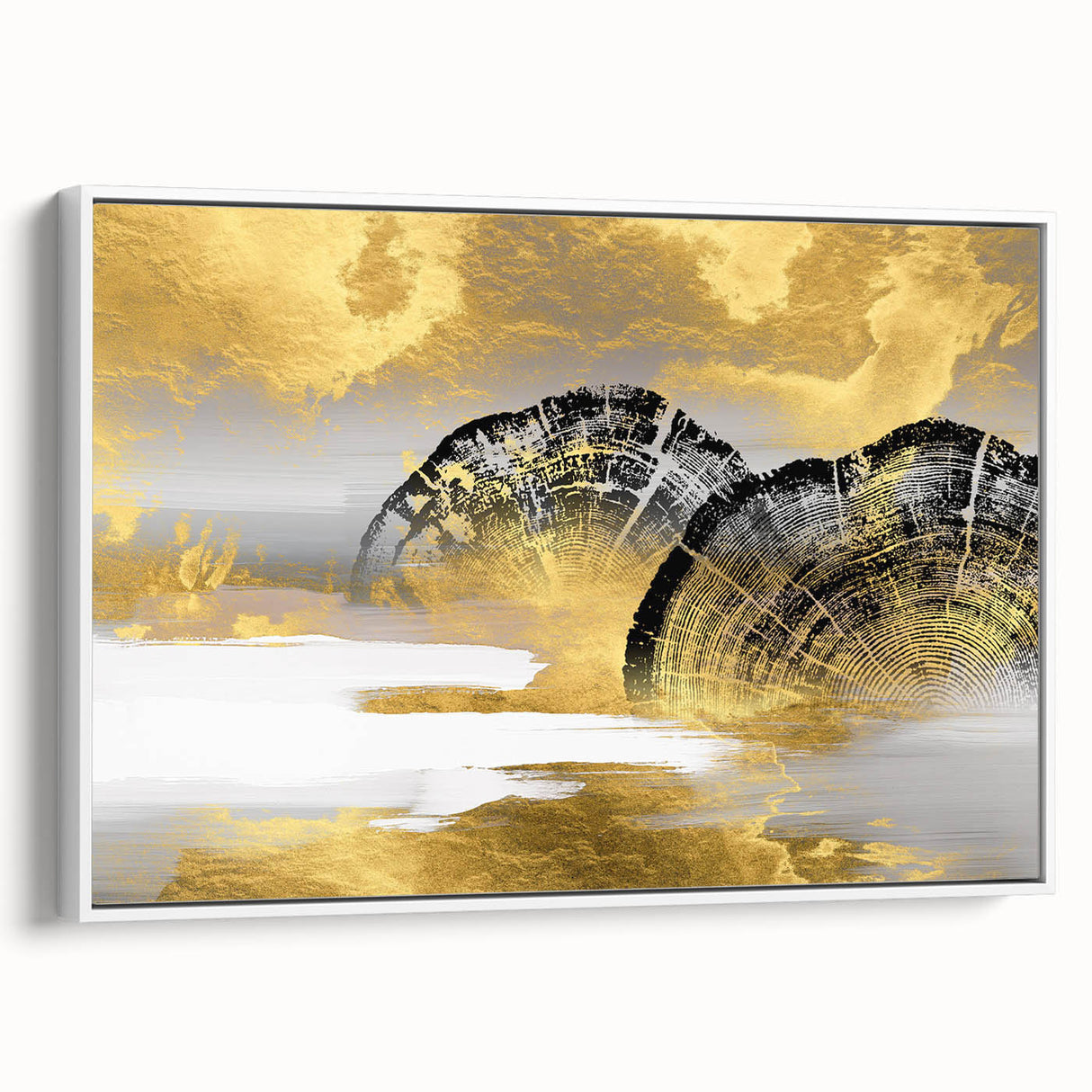 Abstract wall art canvas featuring vibrant geometric patterns in blue, orange, and yellow hues, elegantly rolled and packaged in a protective cardboard tube. Ideal for modern decor.