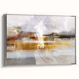 Vibrant abstract wall art canvas print showcasing swirling colors in hues of blue, orange, and gold, ideal for modern home decor.