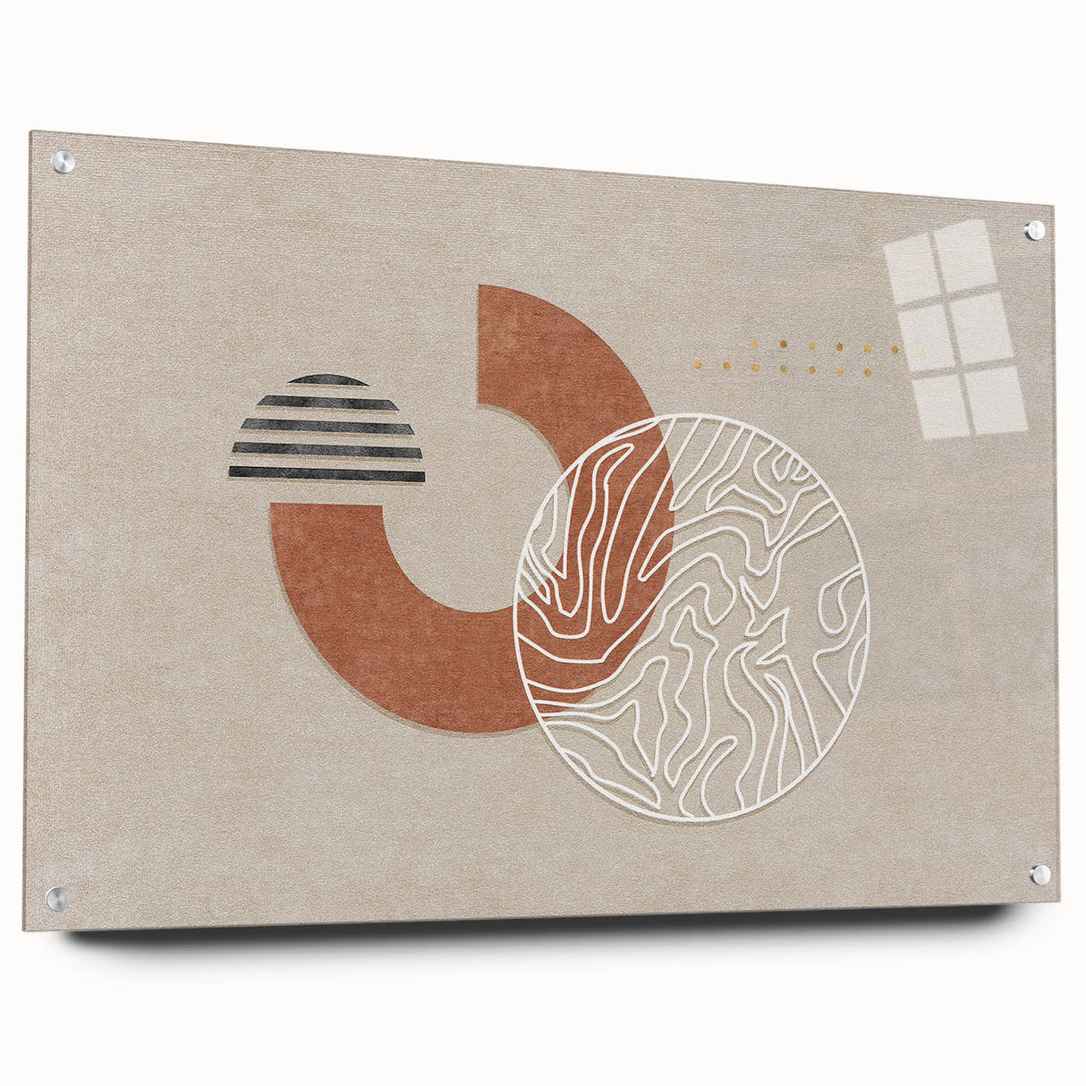 Vibrant rolled canvas art showcasing abstract geometric shapes in bold colors of blue, orange, and yellow, ideal for modern decor.