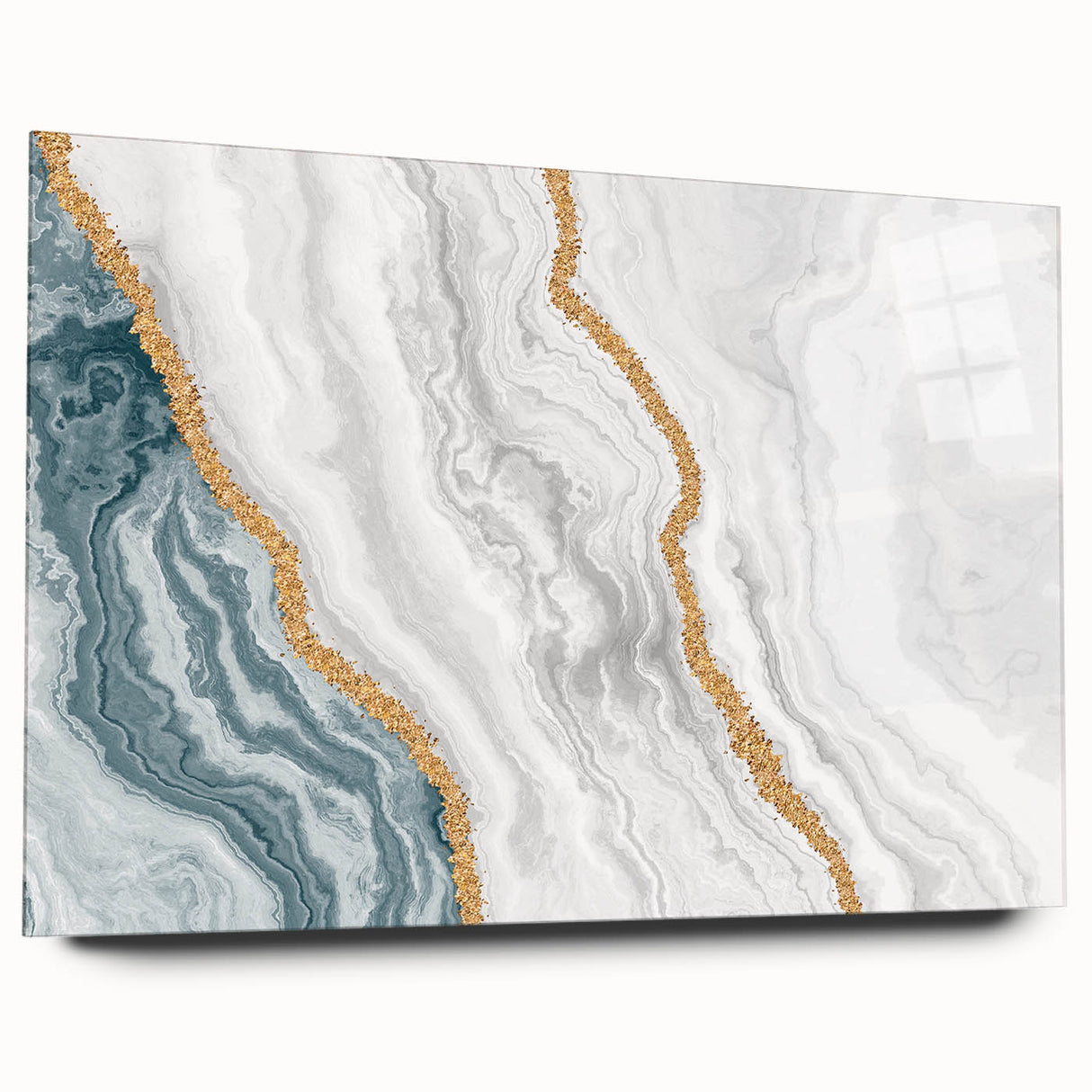 Vibrant abstract canvas artwork showcasing swirling colors of blue, orange, and gold, perfect for modern home decor and artistic expression.