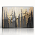 Colorful abstract wall art print showcasing vibrant shapes and fluid lines in hues of blue, orange, and yellow, ideal for modern decor.