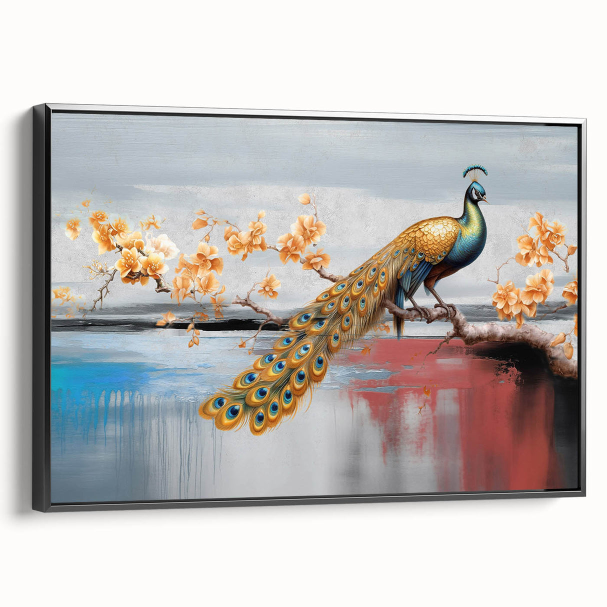 Abstract canvas artwork showcasing vibrant colors and bold geometric shapes, ideal for modern home decor. The piece is rolled and securely packaged for delivery.
