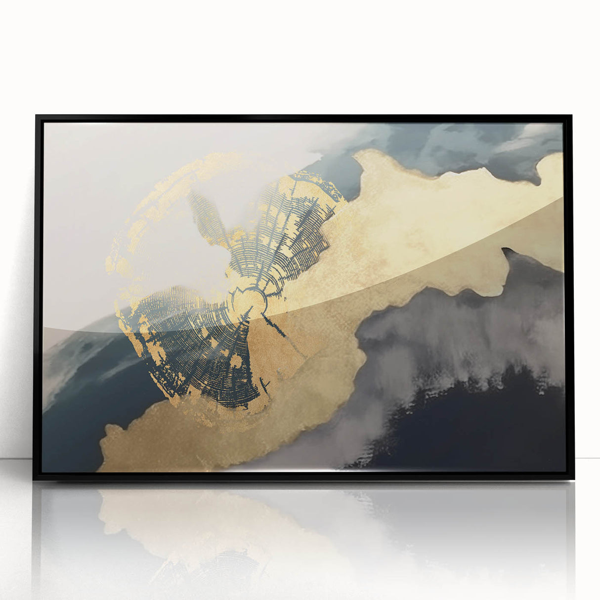 Abstract canvas artwork showcasing vibrant geometric patterns in bold colors of blue, orange, and yellow, perfect for modern home decor or art enthusiasts.