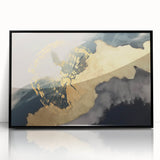 Abstract canvas artwork showcasing vibrant geometric patterns in bold colors of blue, orange, and yellow, perfect for modern home decor or art enthusiasts.