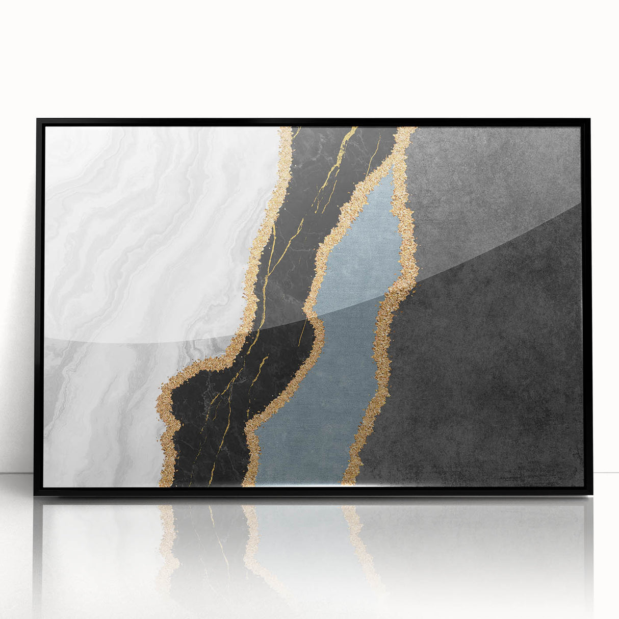 Abstract wall art print showcasing vibrant colors and dynamic shapes, ideal for modern decor, displayed on a textured canvas background.