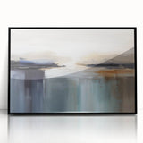 Colorful abstract wall art canvas print featuring vibrant shapes and patterns in shades of blue, orange, and yellow, perfect for modern decor.