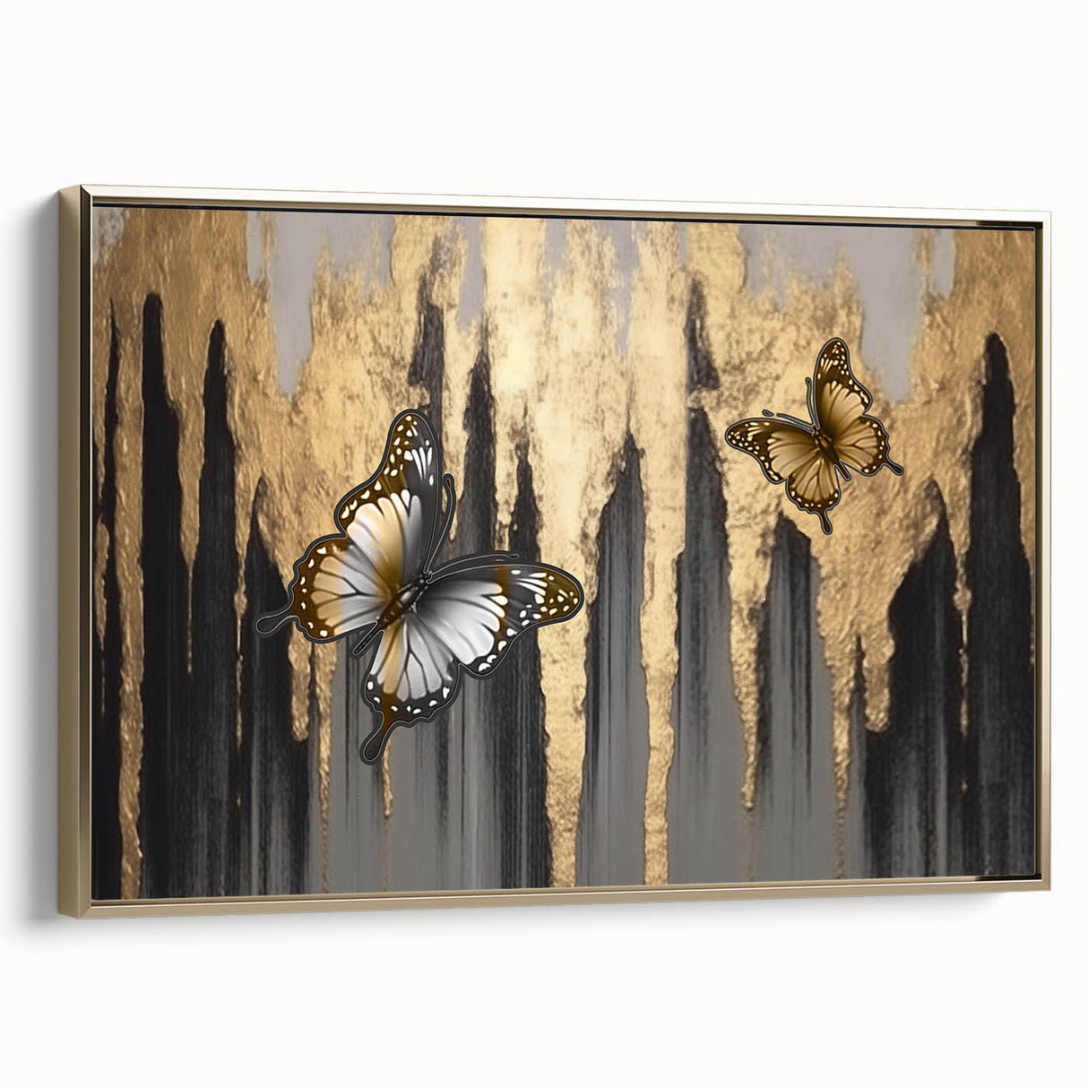 Vibrant abstract wall art canvas print showcasing dynamic swirls of blue, orange, and yellow, perfect for modern home decor.