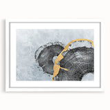 Colorful abstract wall art print showcasing vibrant shapes and fluid patterns in shades of blue, orange, and yellow, ideal for modern decor.