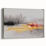 Abstract wall art canvas featuring vibrant splashes of blue, orange, and green, perfect for modern decor, showcasing a dynamic, fluid design that adds energy to any space.
