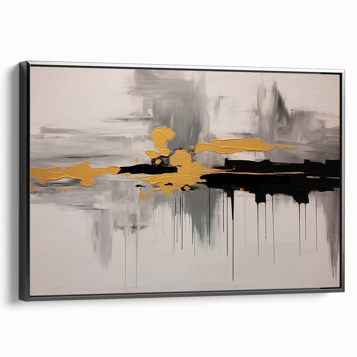 Colorful abstract canvas artwork showcasing vibrant swirls of blue, orange, and yellow, perfect for modern home decor or office spaces.