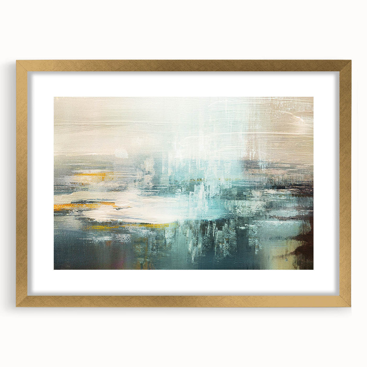 Abstract canvas art print showcasing vibrant swirls of blue, orange, and yellow, perfect for modern home decor and artistic expression.