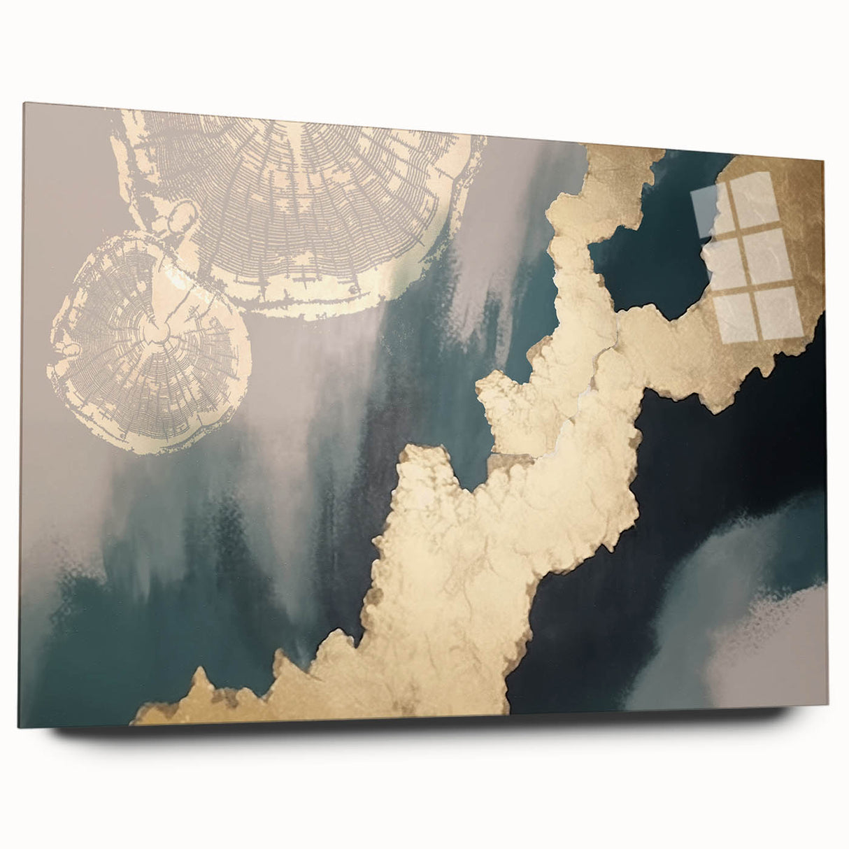 Abstract canvas artwork showcasing vibrant hues of blue, orange, and yellow with dynamic shapes and patterns, perfect for modern home decor.