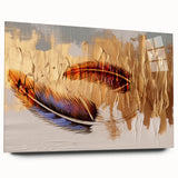 Abstract canvas artwork showcasing vibrant geometric patterns in shades of blue, orange, and yellow, ideal for modern home decor, enhancing any living space.