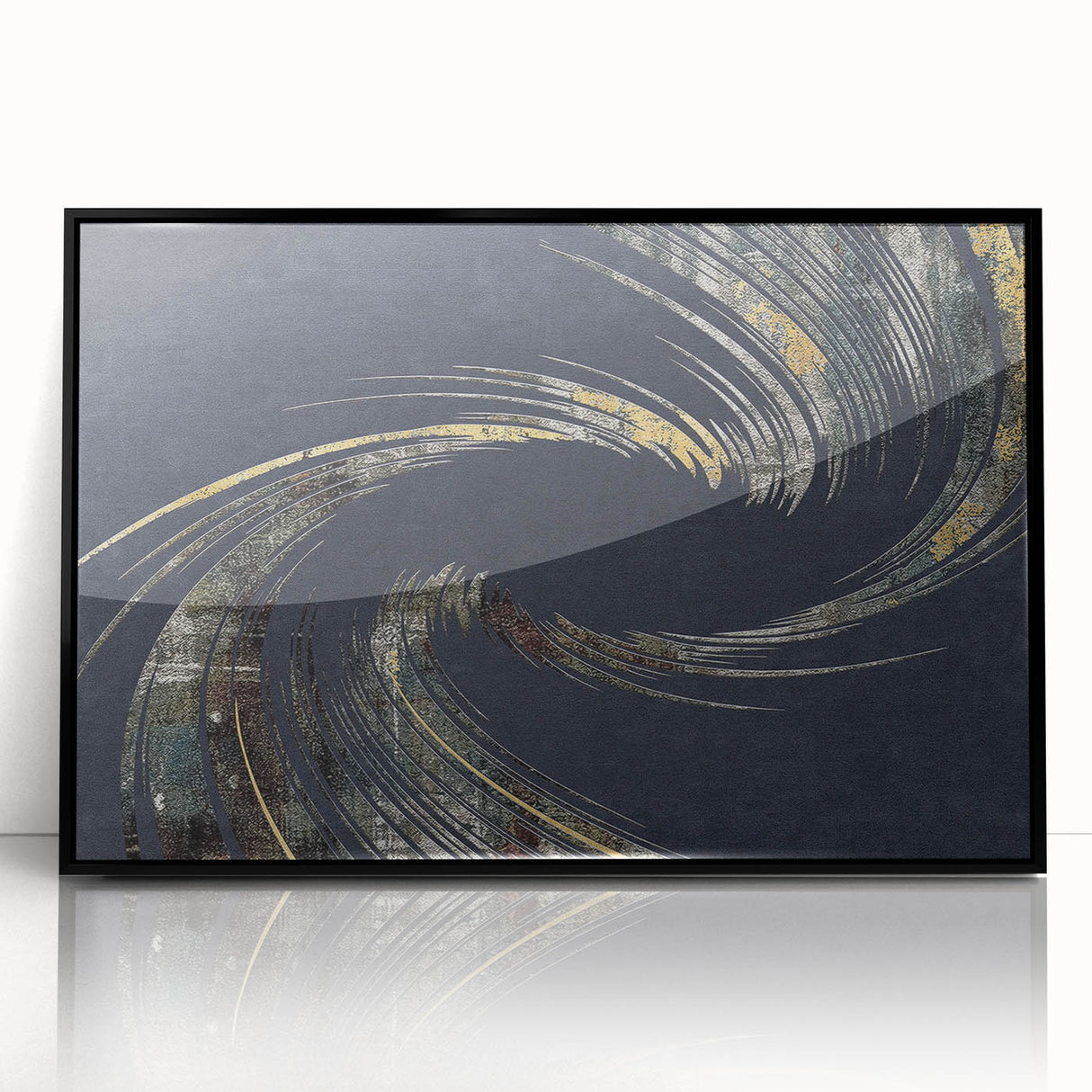 Vibrant abstract canvas artwork showcasing swirling colors of blue, orange, and yellow, ideal for modern home decor and art enthusiasts.