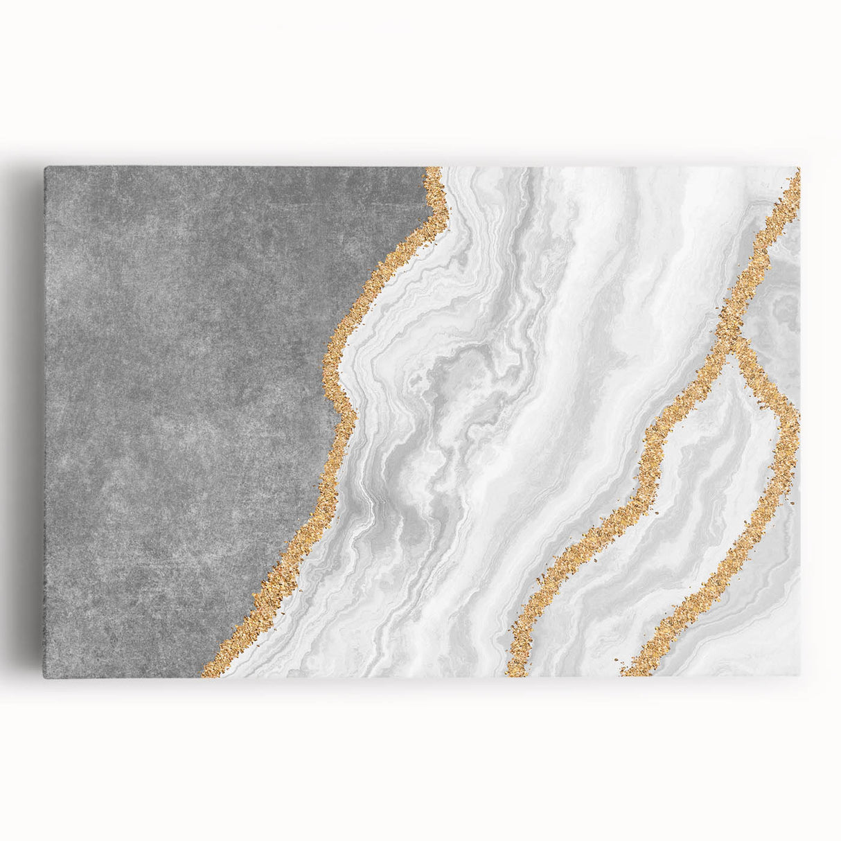 Vibrant abstract wall art canvas print showcasing dynamic shapes in blue, orange, and yellow hues, perfect for modern home decor.
