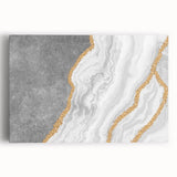 Vibrant abstract wall art canvas print showcasing dynamic shapes in blue, orange, and yellow hues, perfect for modern home decor.