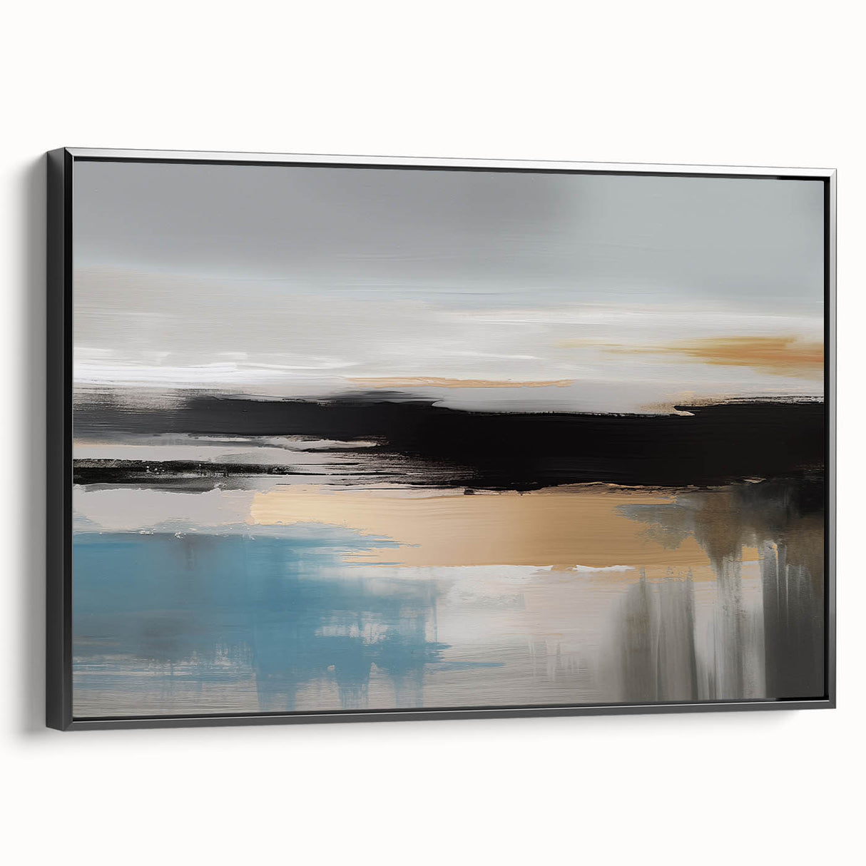 Abstract wall art canvas print showcasing vibrant blue and orange geometric patterns, perfect for modern home decor, displayed against a neutral background.