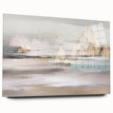 Colorful abstract canvas print displaying vibrant geometric shapes and swirling patterns in hues of blue, orange, and yellow, perfect for modern decor.