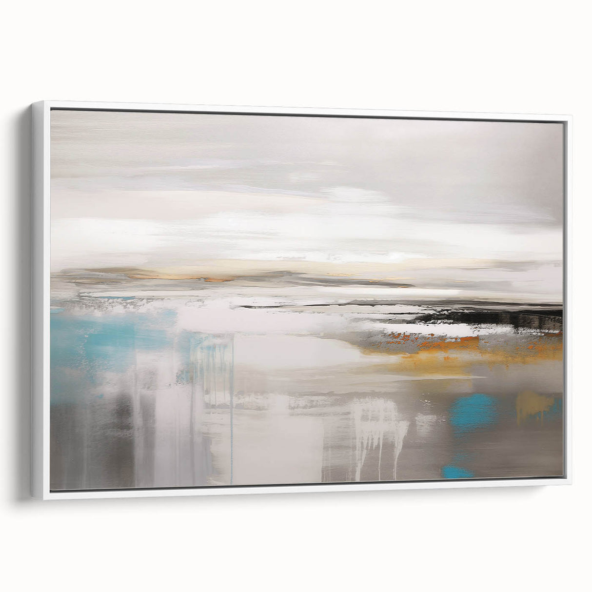 Colorful abstract canvas art print showcasing vibrant swirling patterns in shades of blue, orange, and yellow, ideal for modern decor.