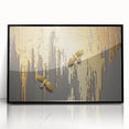 Abstract canvas art print showcasing vibrant swirling colors in shades of blue, orange, and yellow, ideal for modern home decor.