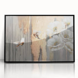 Abstract wall art canvas showcasing vibrant geometric shapes in bold colors, elegantly rolled and secured in a protective cardboard tube for delivery.