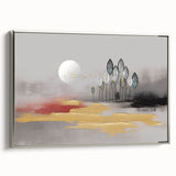 Vibrant abstract wall art canvas print showcasing bold geometric shapes in hues of blue, orange, and yellow, ideal for modern home decor.