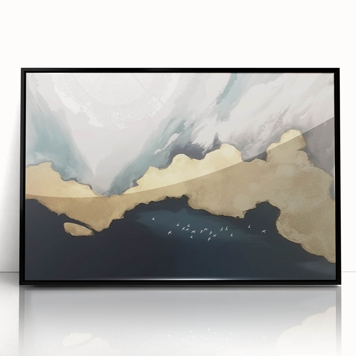 Abstract wall art canvas showcasing vibrant colors and geometric shapes, elegantly rolled and secured in a protective cardboard tube for shipping.