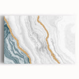 Colorful abstract wall art print depicting vibrant geometric shapes in hues of blue, orange, and yellow, perfect for contemporary decor.