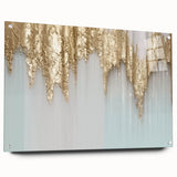 Abstract wall art canvas print showcasing vibrant splashes of blue, orange, and yellow colors, emphasizing contemporary design elements and textures.