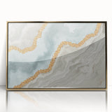 Vibrant abstract wall art canvas print showcasing dynamic swirling colors of blue, orange, and yellow, ideal for modern home decor.