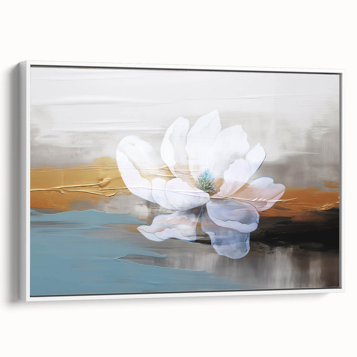 Colorful abstract wall art canvas featuring geometric shapes and vibrant hues of blue, orange, and yellow, ideal for modern home decor, displayed in a protective tube.