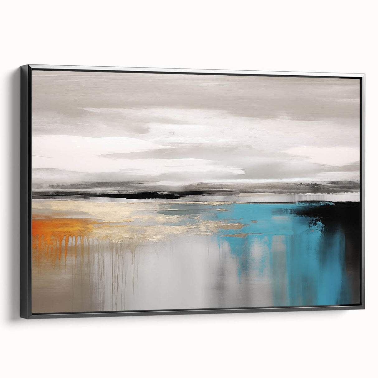 Abstract canvas art featuring vibrant geometric shapes in bold colors, showcasing a dynamic interplay of blue, orange, and yellow hues, ideal for modern home decor.