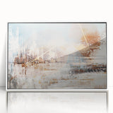 Vibrant abstract wall art canvas print showcasing dynamic swirls of blue, orange, and yellow colors, ideal for modern home decor.