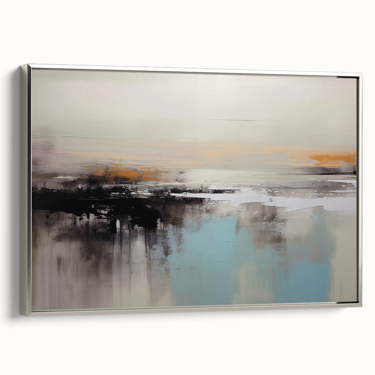 Abstract canvas artwork showcasing vibrant geometric patterns in shades of blue, orange, and yellow, ideal for modern home decor. Perfect for adding a splash of color to any room.