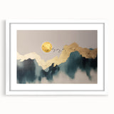 Abstract wall art canvas featuring vibrant geometric patterns in shades of blue, orange, and gold, enhancing modern decor with a bold, artistic flair.
