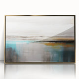 Colorful abstract wall art canvas print showcasing vibrant swirls of blue, orange, and yellow, ideal for modern home decor and framing.