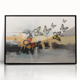 Colorful abstract canvas art showcasing dynamic shapes and vibrant hues, perfect for modern decor, framed elegantly to enhance any space.