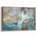 Abstract canvas artwork showcasing vibrant colors and dynamic shapes, perfect for modern home decor, wrapped for safe delivery.