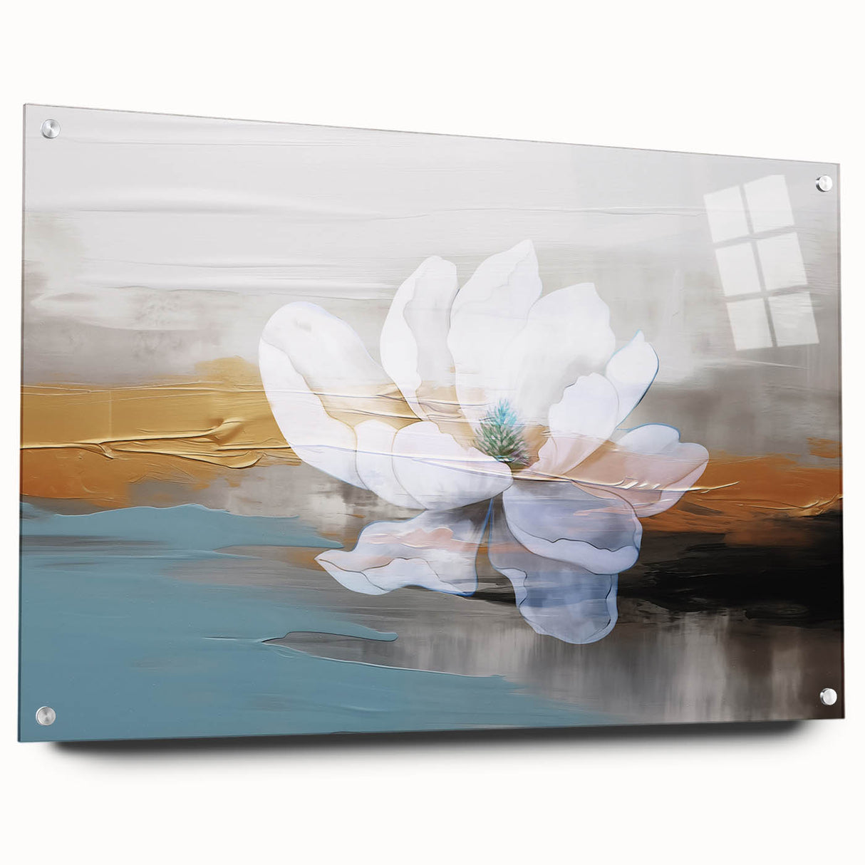 Colorful abstract wall art canvas featuring vibrant geometric patterns in shades of blue, orange, and yellow, rolled and ready for display, perfect for modern decor.